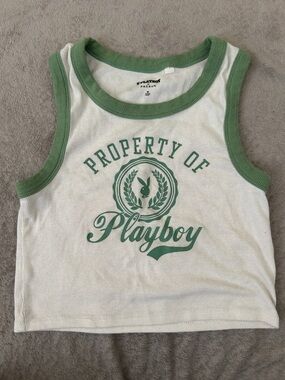 Playboy Green Trim White Tank Top